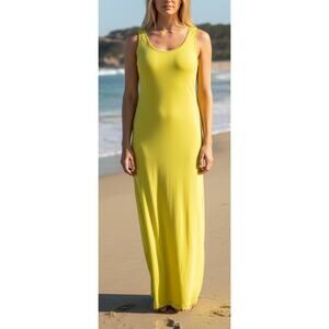 Versace V2 Maxi Dress Vintage Yellow Rayon Scoop Neck Sleeveless